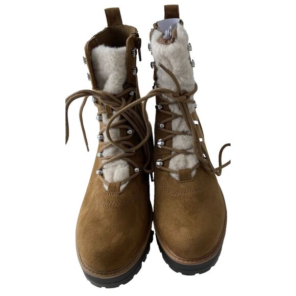 Nine West Women's Cognac Ivani Faux Suede Combat Boots Size 9M - Picture 3 of 9